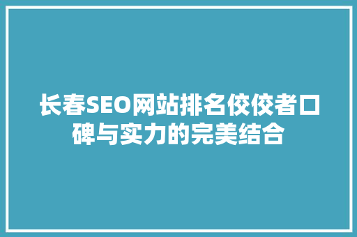 长春SEO网站排名佼佼者口碑与实力的完美结合