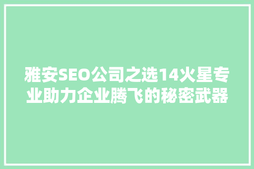 雅安SEO公司之选14火星专业助力企业腾飞的秘密武器