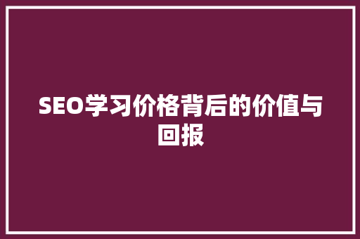 SEO学习价格背后的价值与回报