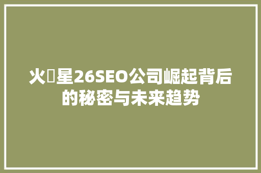 火乚星26SEO公司崛起背后的秘密与未来趋势