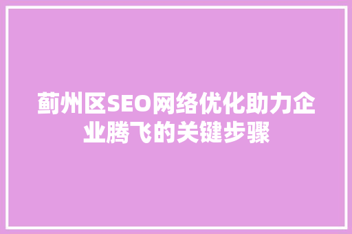 蓟州区SEO网络优化助力企业腾飞的关键步骤