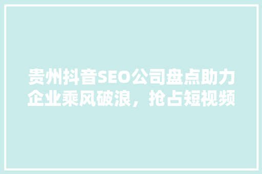 贵州抖音SEO公司盘点助力企业乘风破浪，抢占短视频流量高地