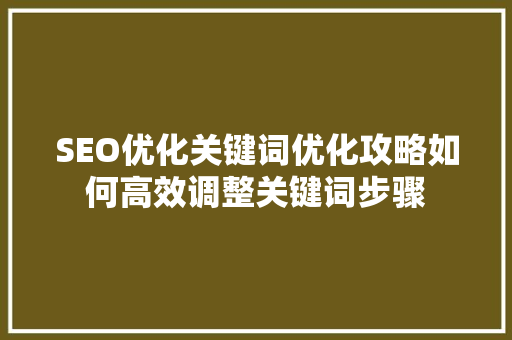 SEO优化关键词优化攻略如何高效调整关键词步骤