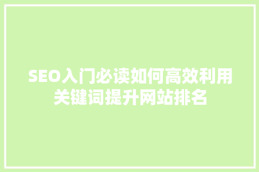 SEO入门必读如何高效利用关键词提升网站排名  第1张