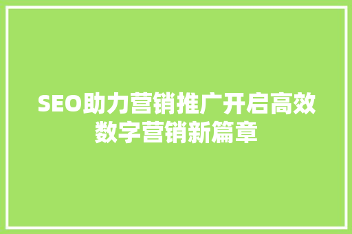 SEO助力营销推广开启高效数字营销新篇章