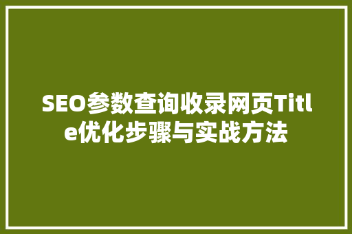 SEO参数查询收录网页Title优化步骤与实战方法