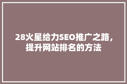 28火星给力SEO推广之路，提升网站排名的方法