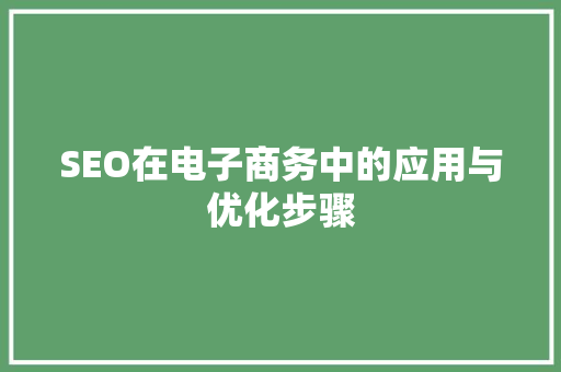 SEO在电子商务中的应用与优化步骤
