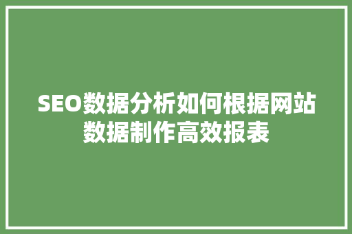 SEO数据分析如何根据网站数据制作高效报表