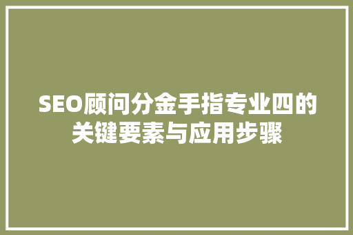 SEO顾问分金手指专业四的关键要素与应用步骤