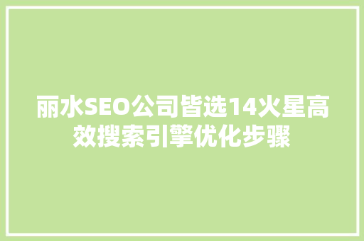 丽水SEO公司皆选14火星高效搜索引擎优化步骤
