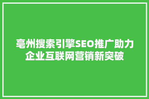 亳州搜索引擎SEO推广助力企业互联网营销新突破