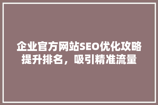 企业官方网站SEO优化攻略提升排名，吸引精准流量