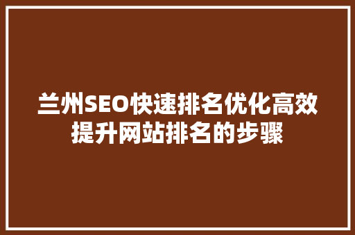 兰州SEO快速排名优化高效提升网站排名的步骤