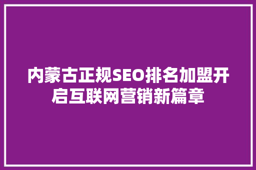 内蒙古正规SEO排名加盟开启互联网营销新篇章