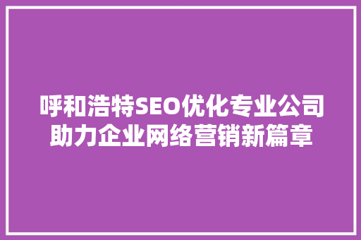 呼和浩特SEO优化专业公司助力企业网络营销新篇章