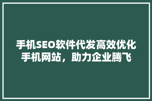 手机SEO软件代发高效优化手机网站，助力企业腾飞