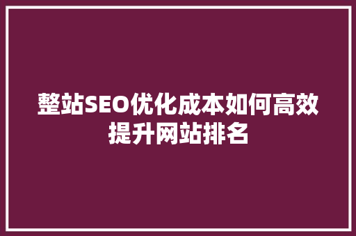 整站SEO优化成本如何高效提升网站排名