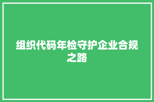 组织代码年检守护企业合规之路