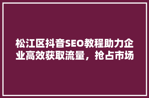 松江区抖音SEO教程助力企业高效获取流量，抢占市场先机