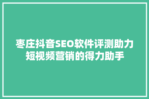 枣庄抖音SEO软件评测助力短视频营销的得力助手