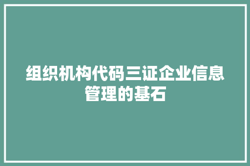 组织机构代码三证企业信息管理的基石