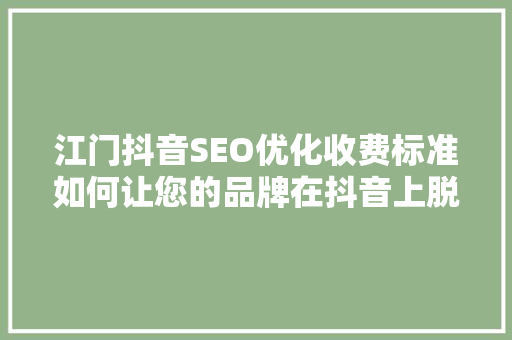 江门抖音SEO优化收费标准如何让您的品牌在抖音上脱颖而出