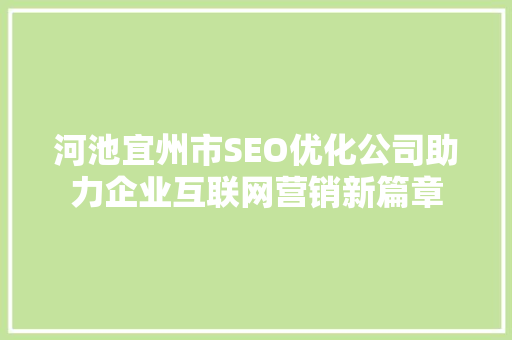 河池宜州市SEO优化公司助力企业互联网营销新篇章
