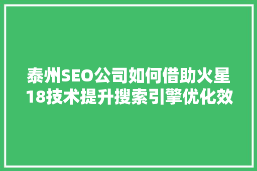 泰州SEO公司如何借助火星18技术提升搜索引擎优化效果