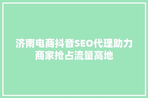 济南电商抖音SEO代理助力商家抢占流量高地