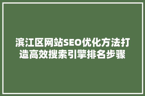 滨江区网站SEO优化方法打造高效搜索引擎排名步骤