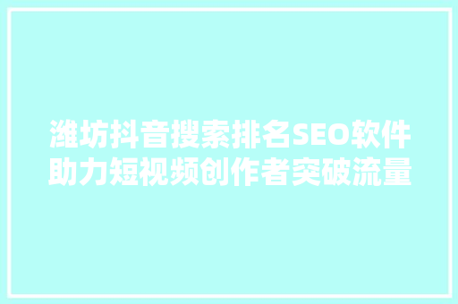 潍坊抖音搜索排名SEO软件助力短视频创作者突破流量瓶颈