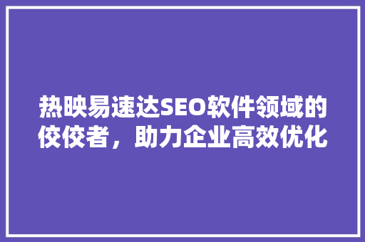 热映易速达SEO软件领域的佼佼者，助力企业高效优化