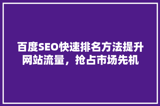 百度SEO快速排名方法提升网站流量，抢占市场先机