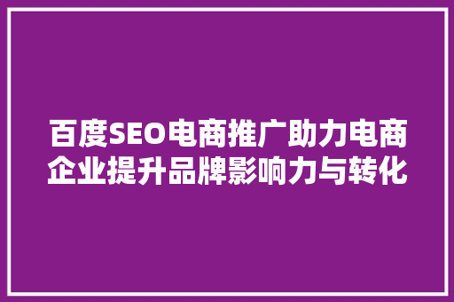 百度SEO电商推广助力电商企业提升品牌影响力与转化率