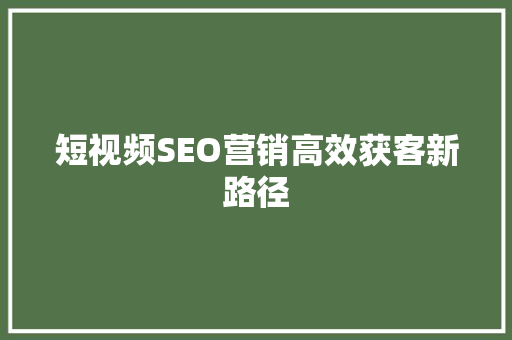 短视频SEO营销高效获客新路径