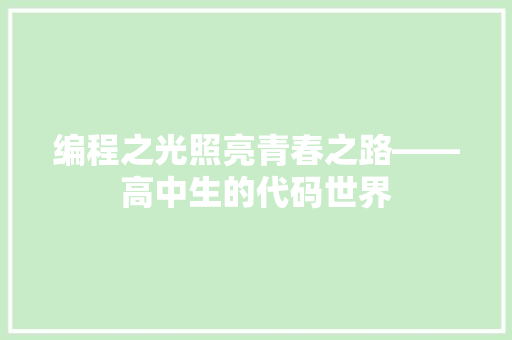 编程之光照亮青春之路——高中生的代码世界  第1张