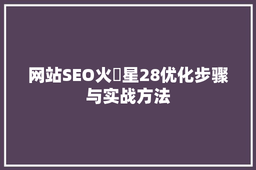 网站SEO火亅星28优化步骤与实战方法  第1张