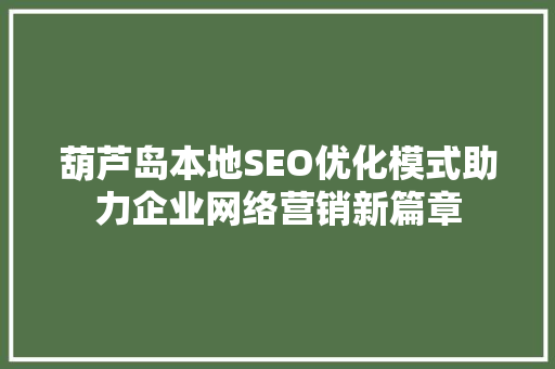 葫芦岛本地SEO优化模式助力企业网络营销新篇章