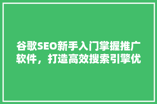 谷歌SEO新手入门掌握推广软件，打造高效搜索引擎优化步骤  第1张