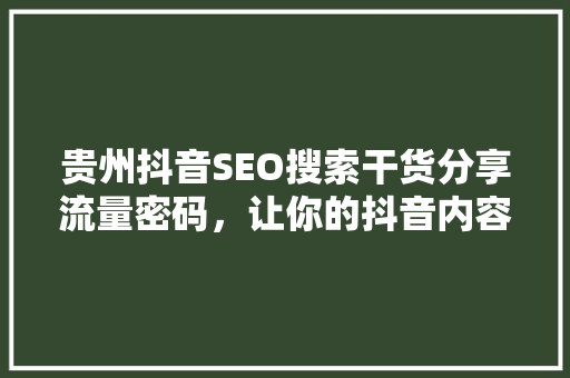 贵州抖音SEO搜索干货分享流量密码，让你的抖音内容脱颖而出