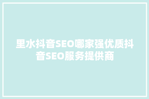 里水抖音SEO哪家强优质抖音SEO服务提供商