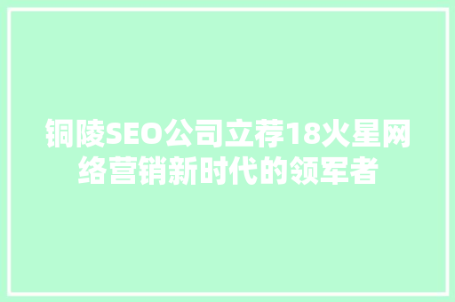 铜陵SEO公司立荐18火星网络营销新时代的领军者  第1张