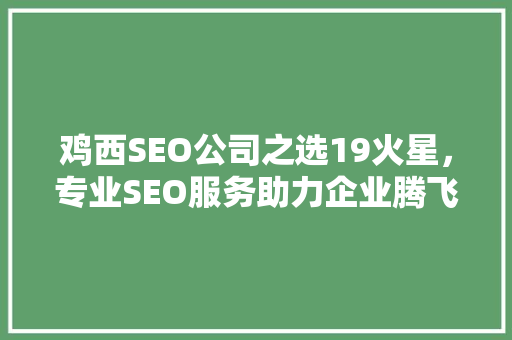 鸡西SEO公司之选19火星，专业SEO服务助力企业腾飞