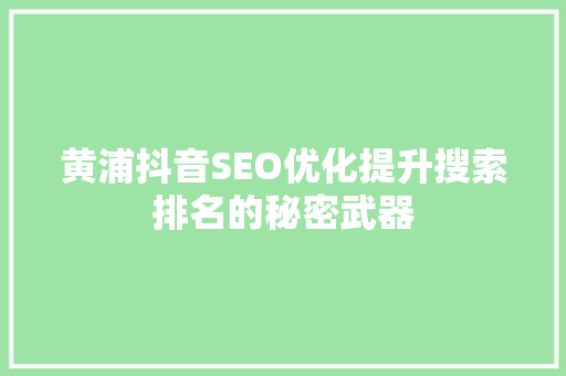 黄浦抖音SEO优化提升搜索排名的秘密武器