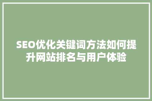 SEO优化关键词方法如何提升网站排名与用户体验