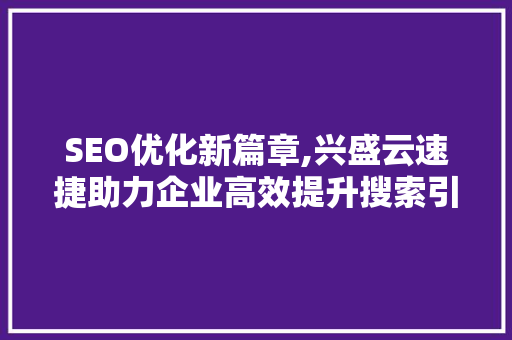 SEO优化新篇章,兴盛云速捷助力企业高效提升搜索引擎排名