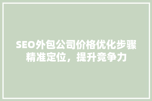 SEO外包公司价格优化步骤精准定位，提升竞争力