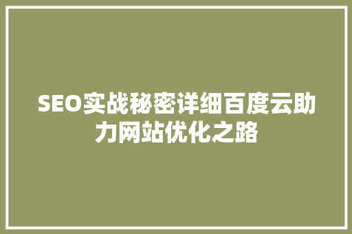SEO实战秘密详细百度云助力网站优化之路
