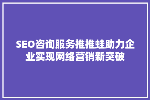 SEO咨询服务推推蛙助力企业实现网络营销新突破